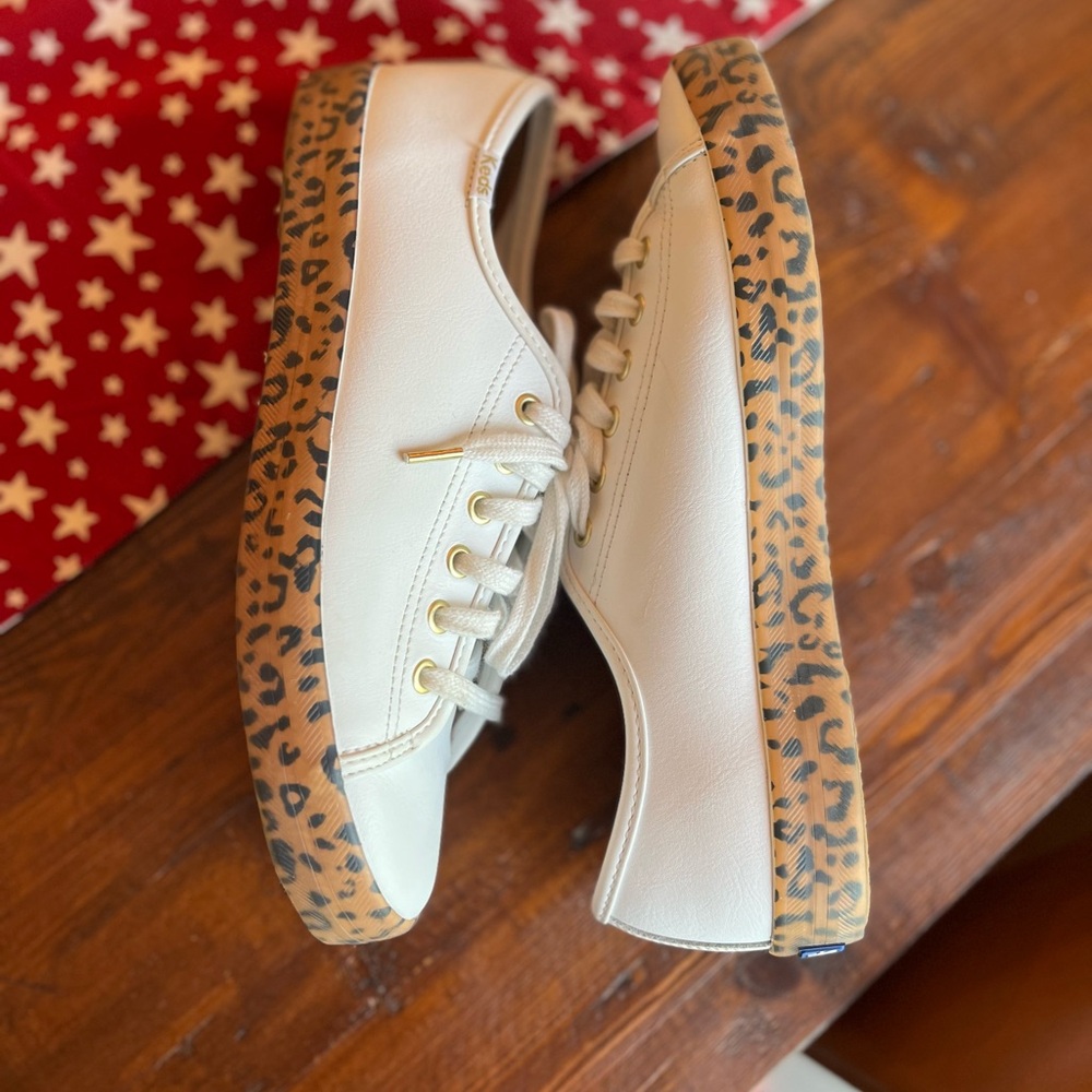 Keds White Sneakers with Leopard Print Sole - Picture 6 of 13
